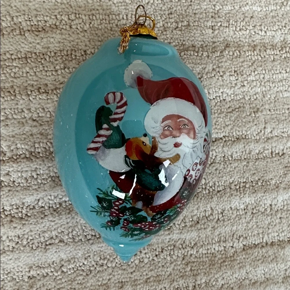 Li Bien 2017 Ornament Pier 1 Glass Ornament Santa Puppy Hand Blown & Painted